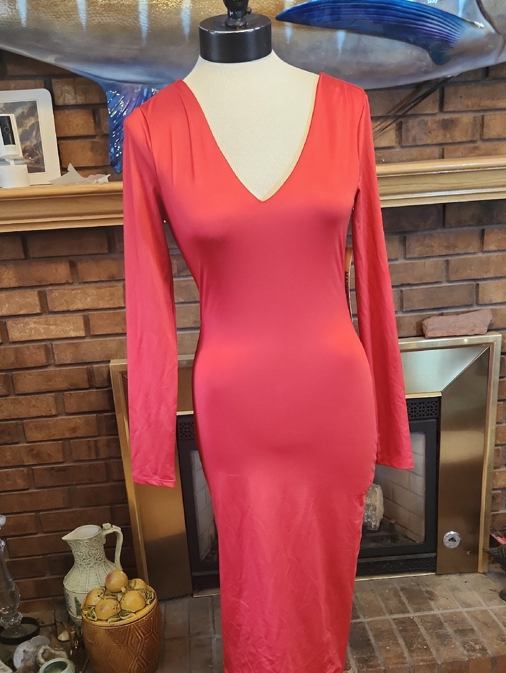 Madden NYC Red V-Neck Long Sleeve Bodycon Dress - Women Size Small 3-5 Layering